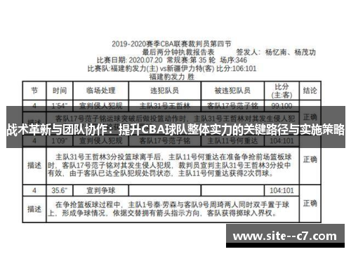 战术革新与团队协作：提升CBA球队整体实力的关键路径与实施策略