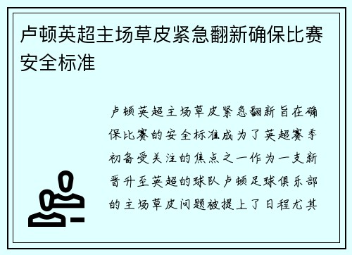 卢顿英超主场草皮紧急翻新确保比赛安全标准 卢顿英超主场草皮紧急翻新确保比赛安全标准